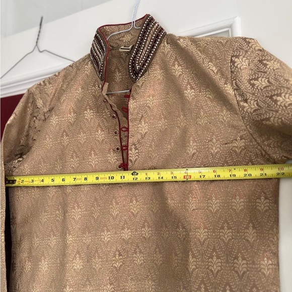 Gold and Red Kurta Pajama Set - Picture 2 of 7